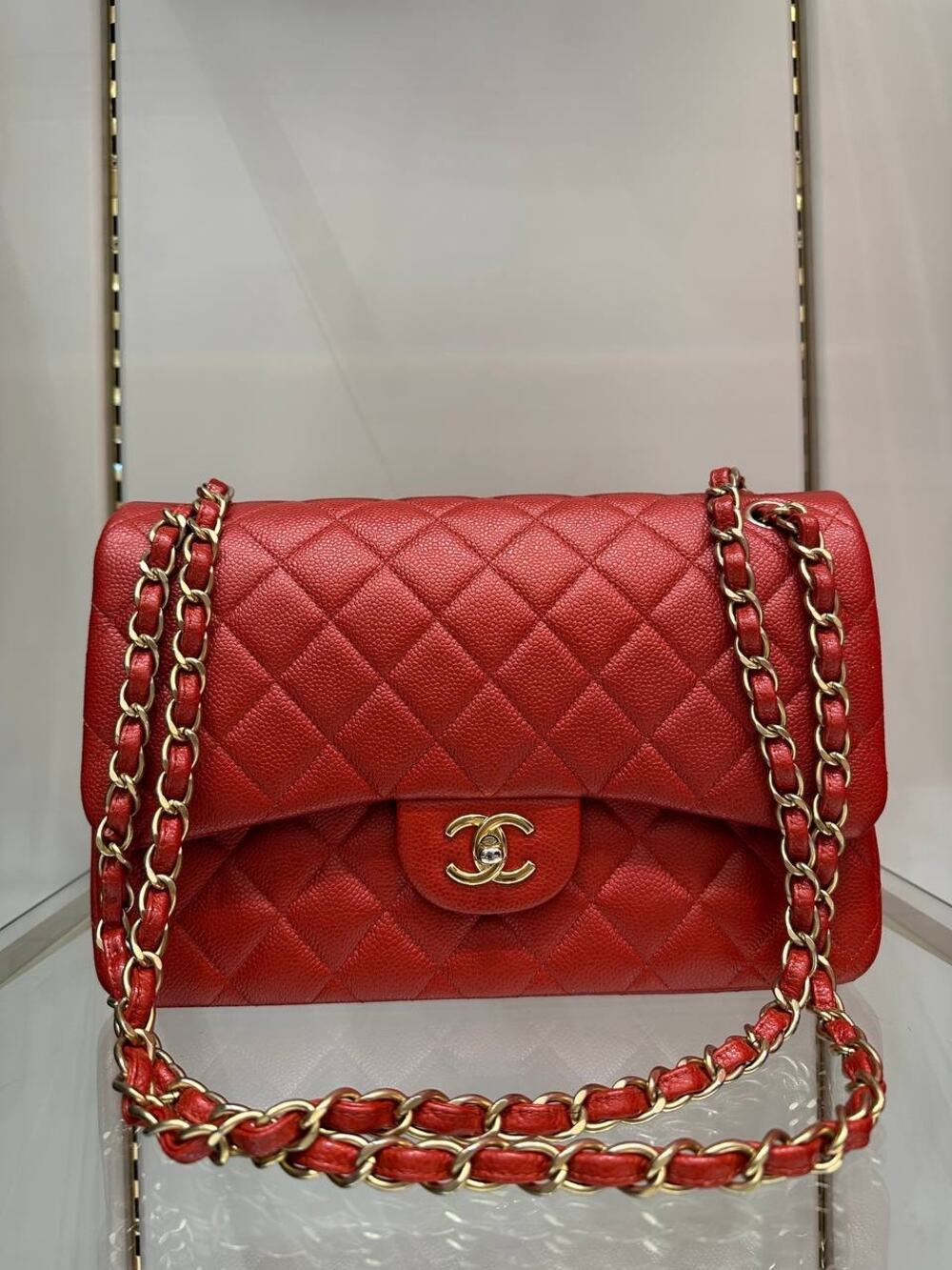 Chanel Red Caviar Jumbo Double Flap Bag